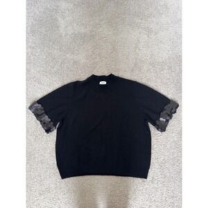 CeCe Black Sequin Cuff Short Sleeve‎ Mock Neck Knit Sweater Top XL
